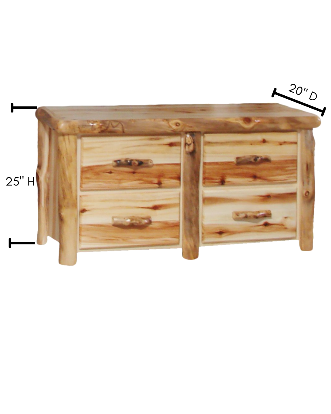 Aspen or Hickory Rustic Log 4 Drawer Dresser in Flat Front