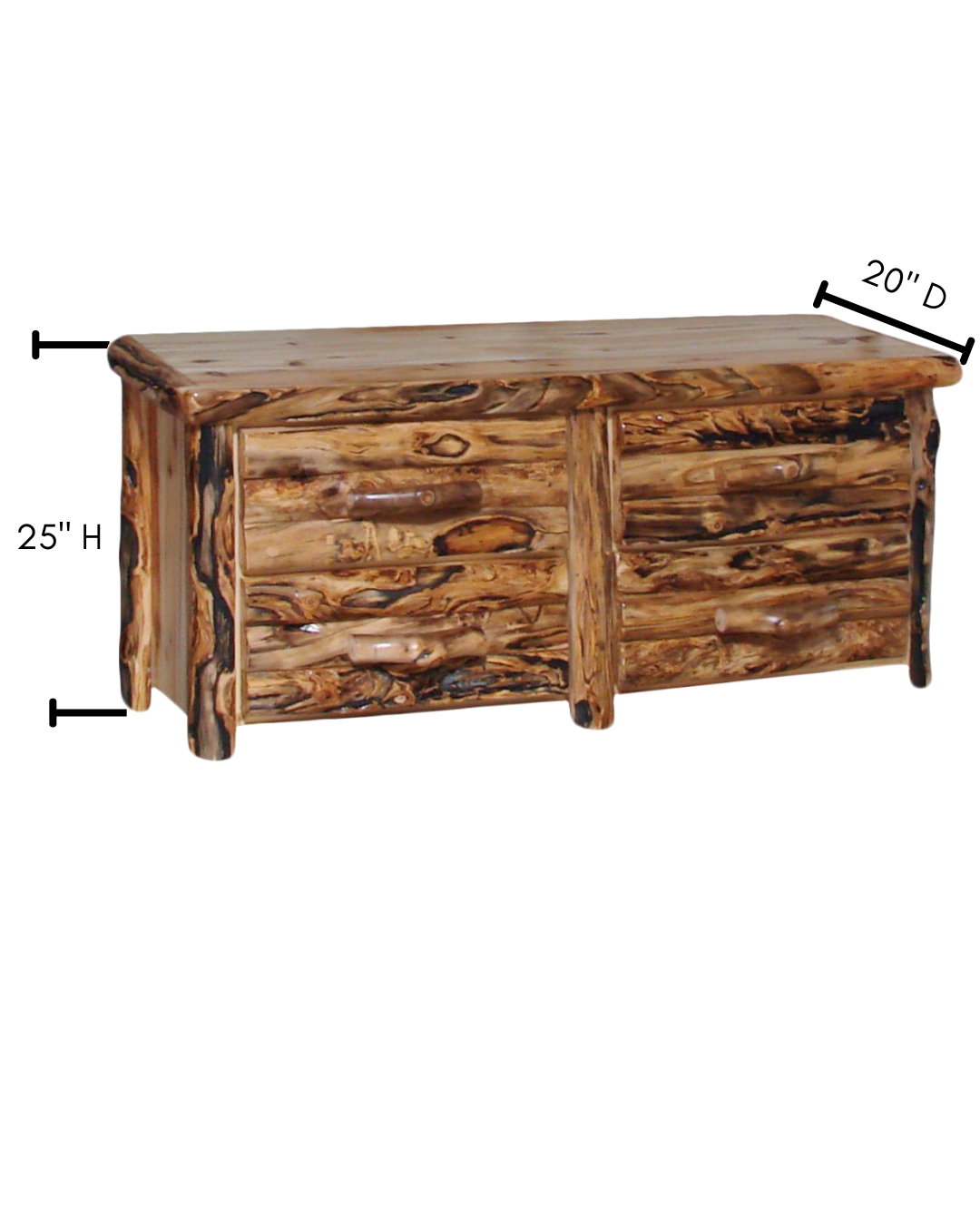 Aspen Rustic Log 4 Drawer Dresser in Log Front