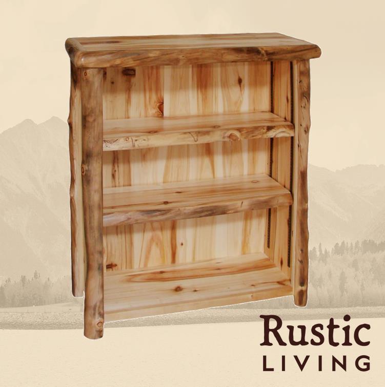 A rustic wooden bookcase with two adjustable shelves.