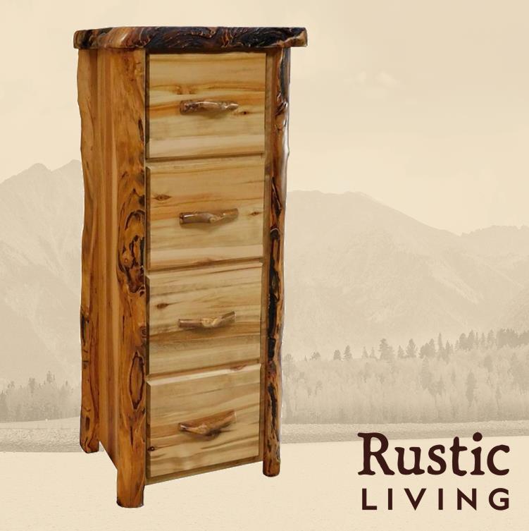 A log file cabinet with four drawers, featuring a flat front design and natural wood grain.