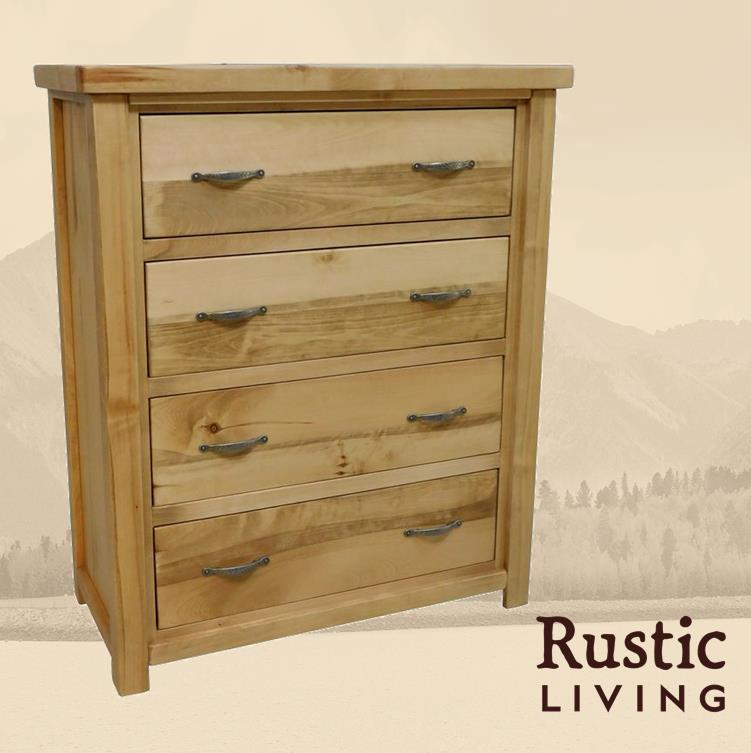 Rustic Farmhouse 4 drawer chest in artisan handmade in America using solid wood custom made for your mountain cabin, lodge, farmhouse, ranch and western lifestyle.