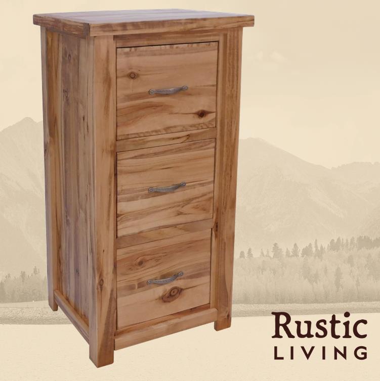 Rustic Farmhouse 3 drawer file cabinet handmade in America using solid wood custom made for your mountain cabin, lodge, farmhouse, ranch and western lifestyle.