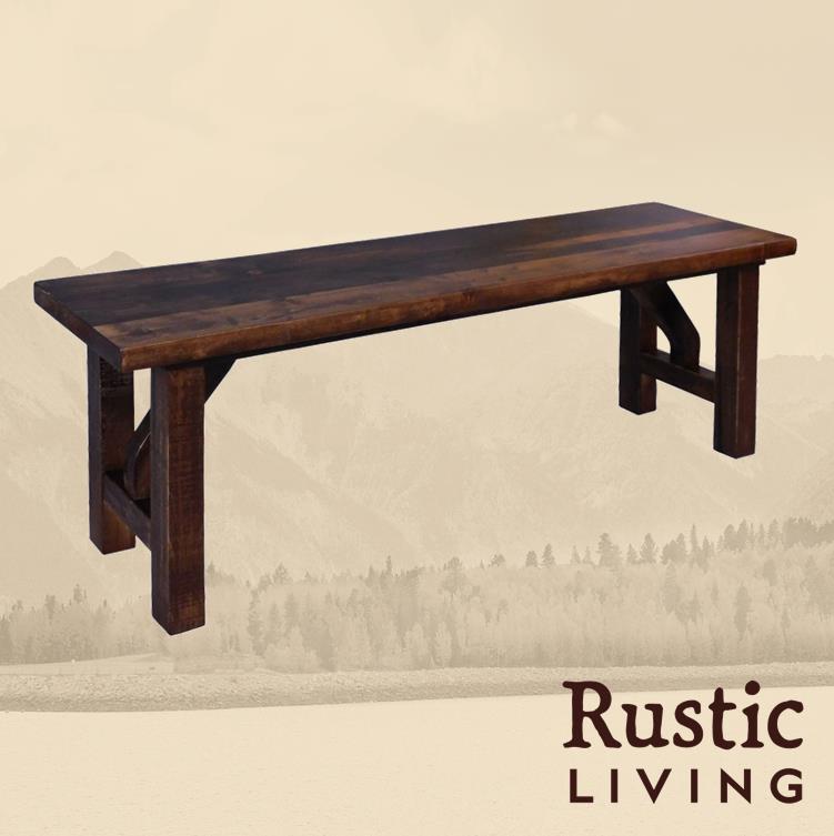 Rustic Farmhouse Dining Bench handmade in America using solid wood custom made for your mountain cabin, lodge, farmhouse, ranch and western lifestyle.