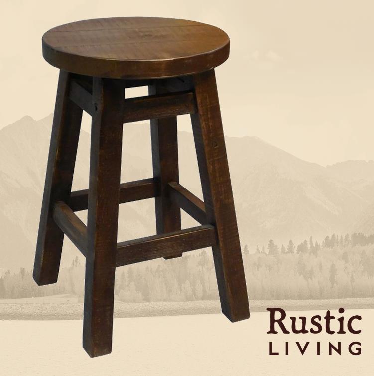 Rustic Farmhouse swivel counter stool handmade in America using solid wood custom made for your mountain cabin, lodge, farmhouse, ranch and western lifestyle.