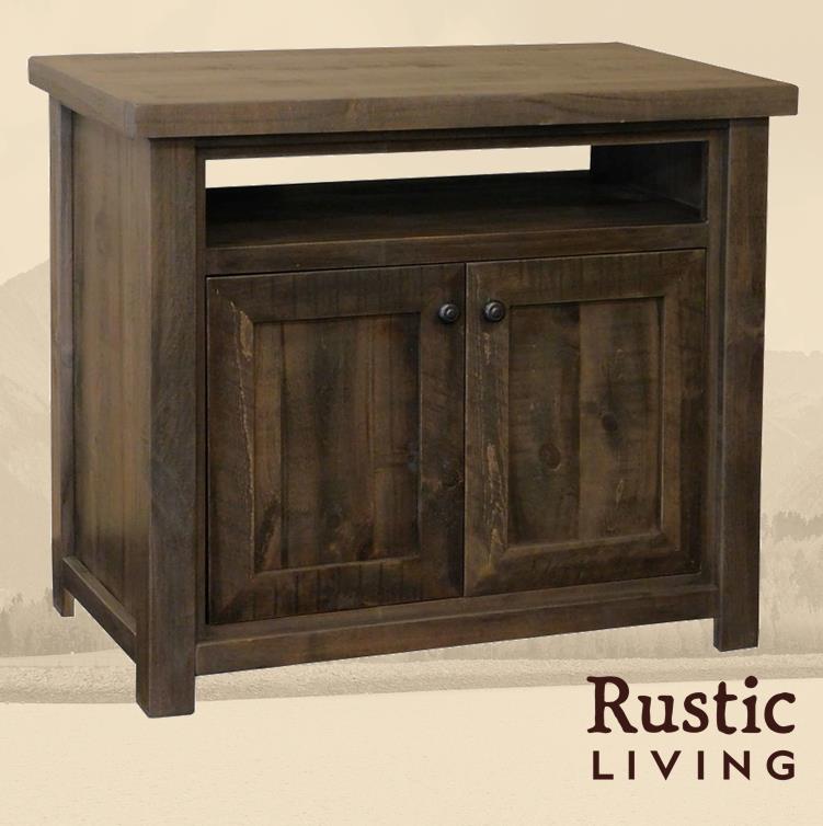 Rustic Farmhouse Television Cabinet handmade in America using solid wood custom made for your mountain cabin, lodge, farmhouse, ranch and western lifestyle. Open space to put accessories and doors to hide accessories.