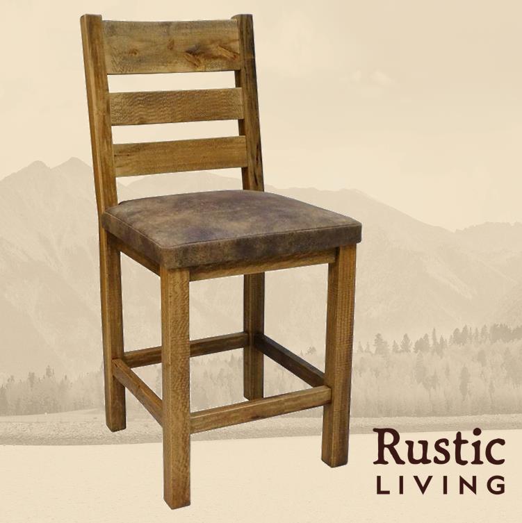 Rustic Farmhouse frisco counter chair handmade in America using solid wood custom made for your mountain cabin, lodge, farmhouse, ranch and western lifestyle.