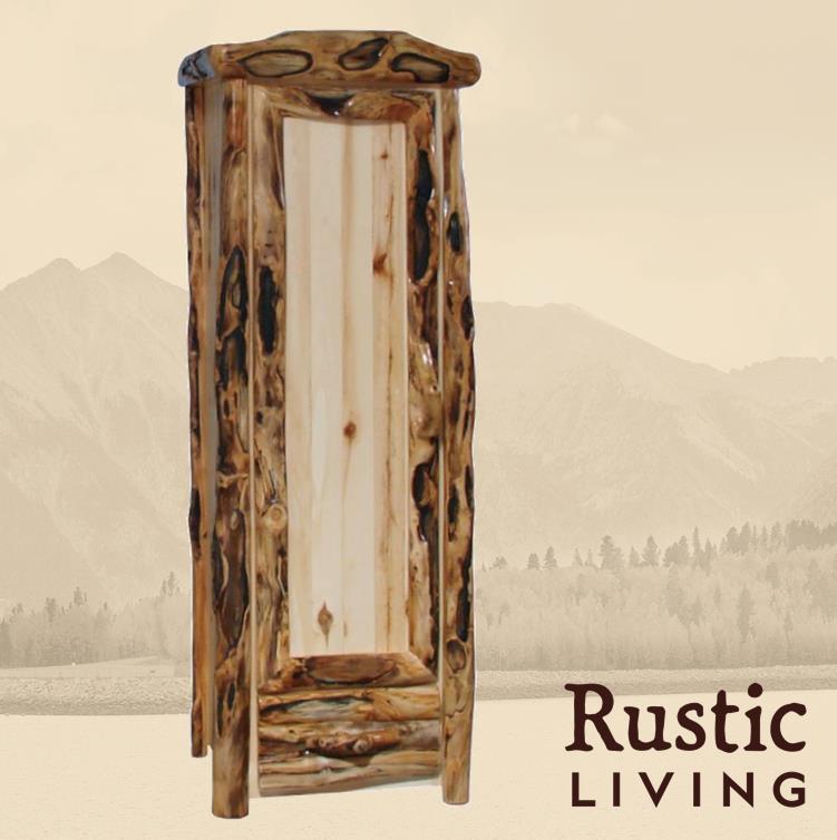 Aspen Rustic Log Furniture log 1 drawer wardrobe in log front using solid wood, undermount drawer glides, and soft close drawers and doors custom made for your mountain cabin, lodge, farmhouse, ranch and western lifestyle. Includes close rob and adjustable shelf