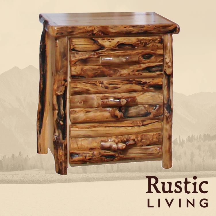 Aspen Rustic Log Furniture log 3 drawer chest in log front handmade in America using solid wood custom made for your mountain cabin, lodge, farmhouse, ranch and western lifestyle.