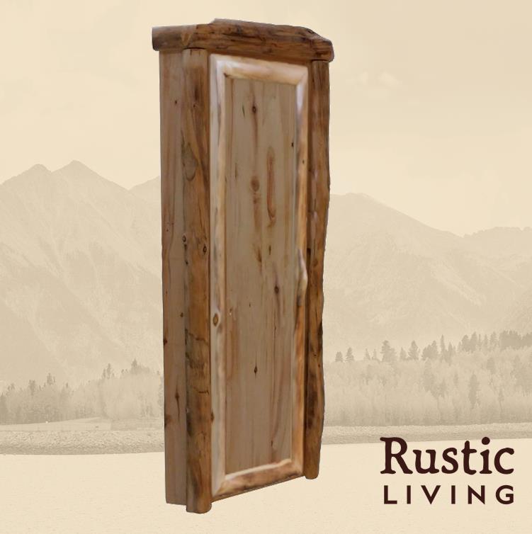 Aspen Rustic Log Furniture log corner storage cabinet in log front handmade in America using solid wood custom made for your mountain cabin, lodge, farmhouse, ranch and western lifestyle.