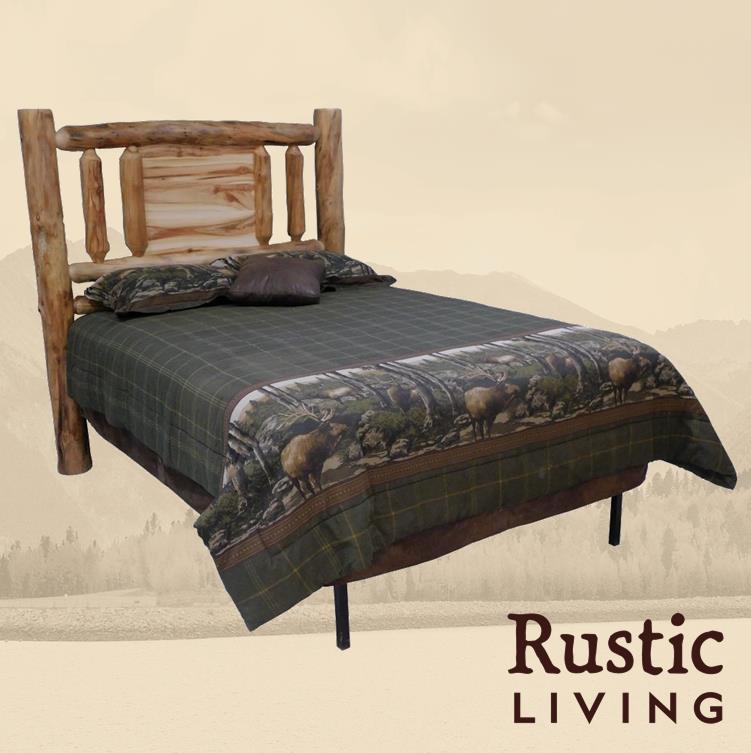 Aspen Rustic Log Furniture log lakeside headboard handmade in America using solid wood custom made for your mountain cabin, lodge, farmhouse, ranch and western lifestyle.