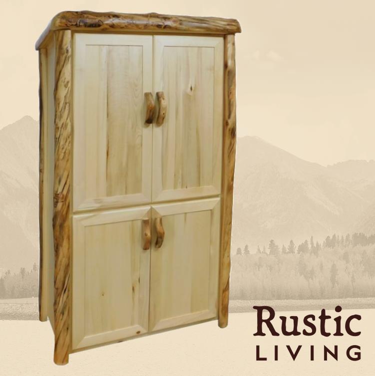 Aspen Rustic Log Furniture log storage cabinet in flat front handmade in America using solid wood custom made for your mountain cabin, lodge, farmhouse, ranch and western lifestyle.