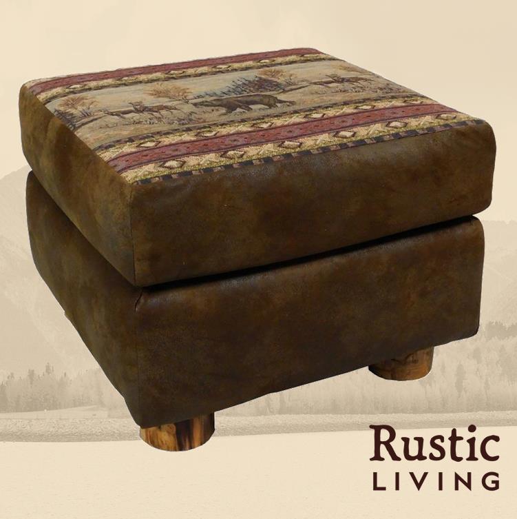 Aspen Rustic Log Furniture log mountain comfort ottoman handmade in America using solid wood custom made for your mountain cabin, lodge, farmhouse, ranch and western lifestyle.