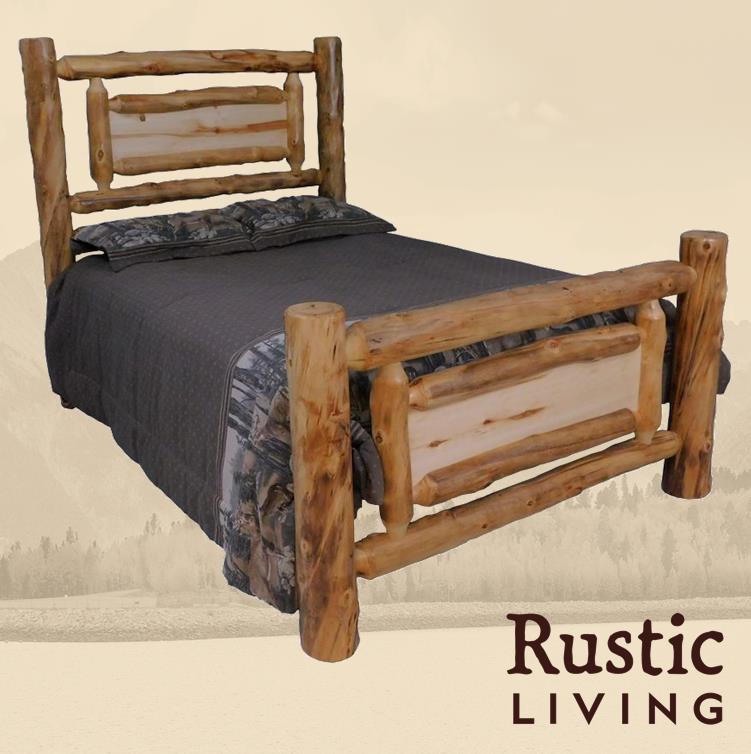 Aspen Rustic Log Furniture log mountain rivers bed handmade in America using solid wood custom made for your mountain cabin, lodge, farmhouse, ranch and western lifestyle.