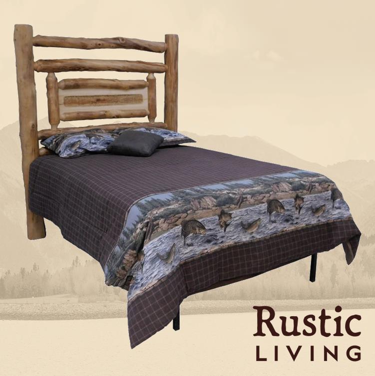 Aspen Rustic Log Furniture log riverside accent headboard handmade in America using solid wood custom made for your mountain cabin, lodge, farmhouse, ranch and western lifestyle.