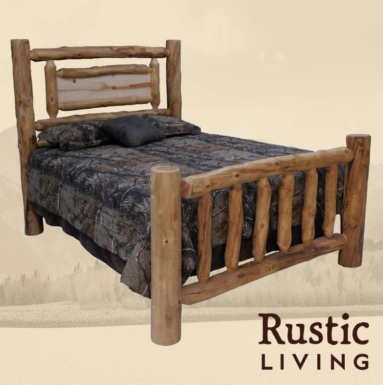 Aspen Rustic Log Furniture log riverside bed handmade in America using solid wood custom made for your mountain cabin, lodge, farmhouse, ranch and western lifestyle.