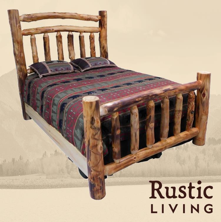 Aspen Rustic Log Furniture log bed handmade in America using solid wood custom made for your mountain cabin, lodge, farmhouse, ranch and western lifestyle.