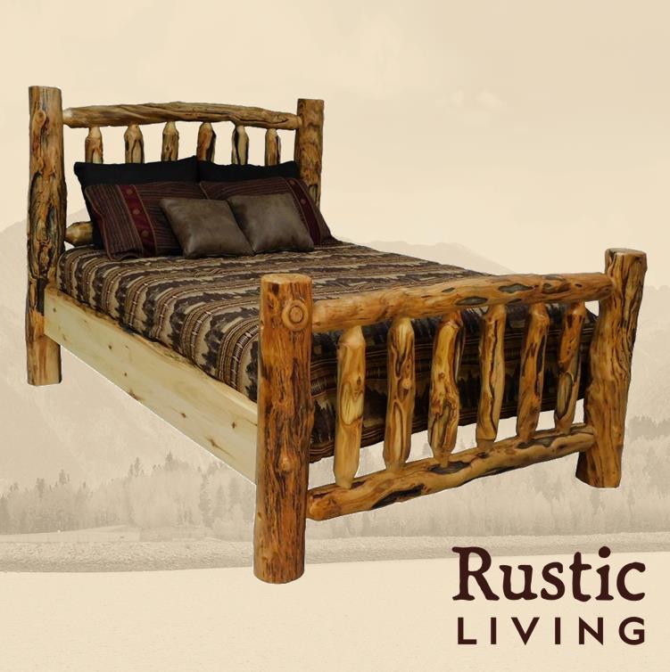 Aspen Rustic Log Furniture log timberland bed handmade in America using solid wood custom made for your mountain cabin, lodge, farmhouse, ranch and western lifestyle.