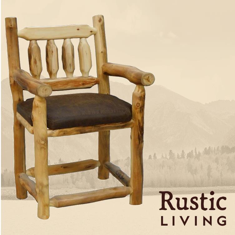 Aspen Rustic Log Furniture log timberland counter chair with arms handmade in America using solid wood custom made for your mountain cabin, lodge, farmhouse, ranch and western lifestyle.