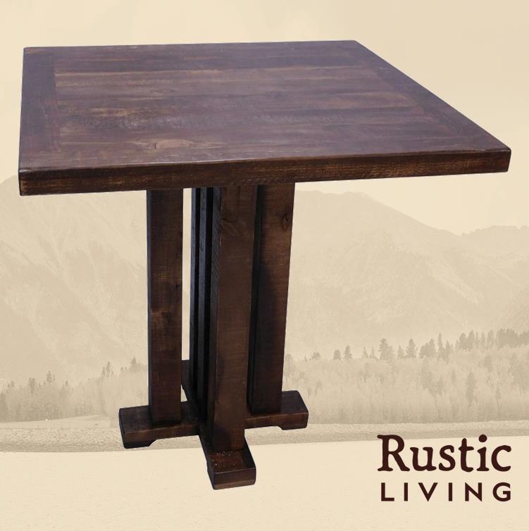 Rustic Farmhouse bar height table handmade in America using solid wood custom made for your mountain cabin, lodge, farmhouse, ranch and western lifestyle.