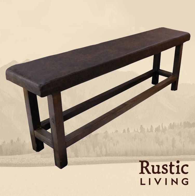 Rustic Farmhouse upholstered counter bench handmade in America using solid wood custom made for your mountain cabin, lodge, farmhouse, ranch and western lifestyle.