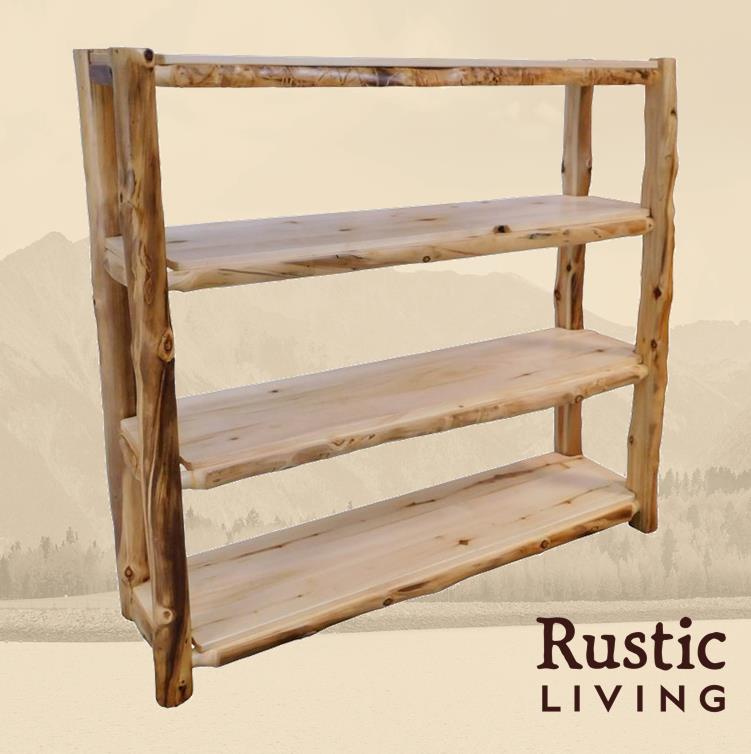 Aspen Rustic Log Furniture log 55" H open bookcase handmade in America using solid wood custom made for your mountain cabin, lodge, farmhouse, ranch and western lifestyle.