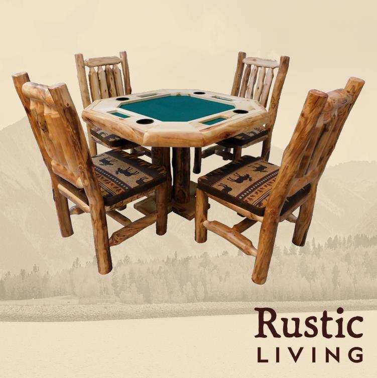 Aspen Rustic Log Furniture log poker table handmade in America using solid wood custom made for your mountain cabin, lodge, farmhouse, ranch and western lifestyle.