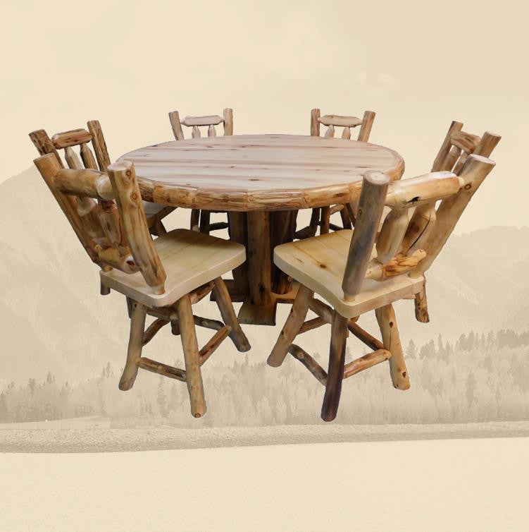 Aspen Rustic Log Furniture log round counter height table handmade in America using solid wood custom made for your mountain cabin, lodge, farmhouse, ranch and western lifestyle.