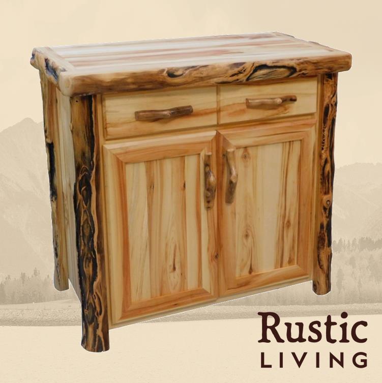 Aspen or hickory Rustic Log Furniture log server in flat front handmade in America using solid wood custom made for your mountain cabin, lodge, farmhouse, ranch and western lifestyle. Solid wood, undermount drawer glides, and soft close drawers.