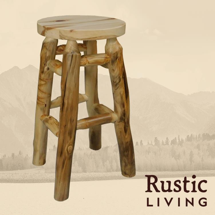 Aspen Rustic Log Furniture log swivel bar stool handmade in America using solid wood custom made for your mountain cabin, lodge, farmhouse, ranch and western lifestyle.