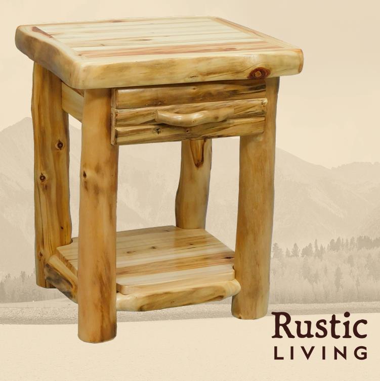 Log End Table w/ Drawer in Log Front
