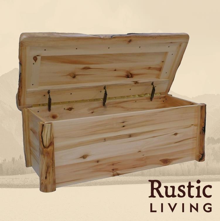 Aspen or Hickory Rustic Log Hope Chest in Flat Front