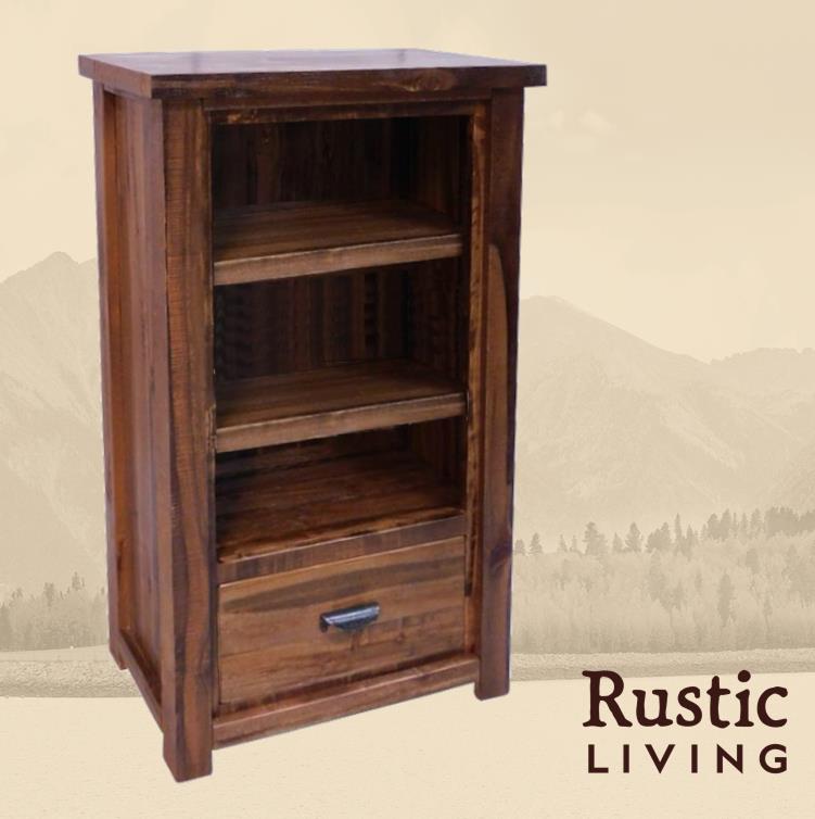 Farmhouse 45" H 1 drawer bookcase with two adjustable wood shelves.