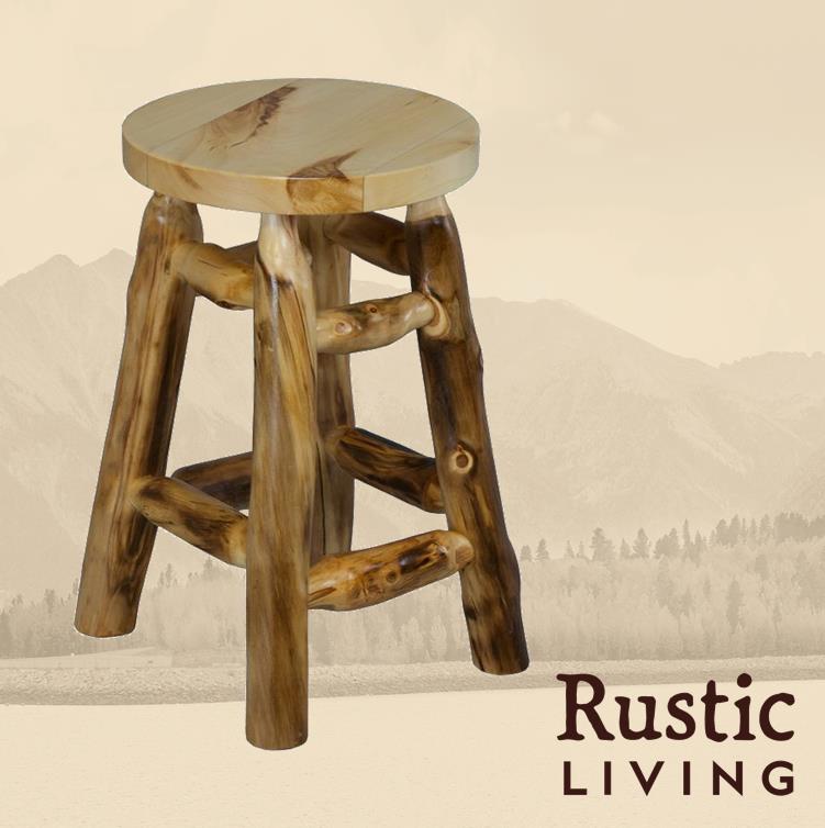 Aspen Rustic Log Furniture log swivel counter stool handmade in America using solid wood custom made for your mountain cabin, lodge, farmhouse, ranch and western lifestyle.