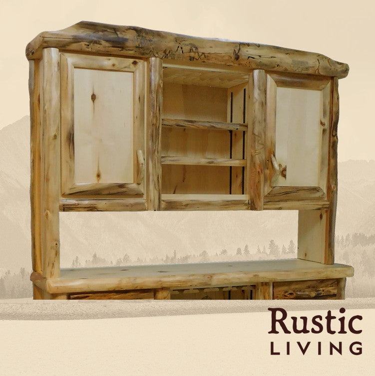 Aspen Rustic Log Furniture log vintage buffet in log front handmade in America using solid wood, undermount drawer glides, and soft close drawers custom made for your mountain cabin, lodge, farmhouse, ranch and western lifestyle.
