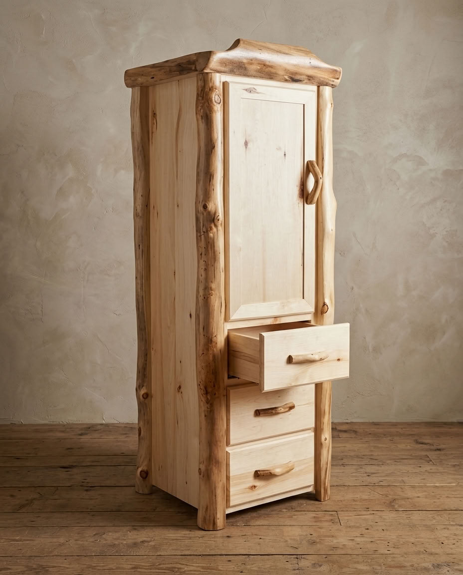 Aspen Rustic Log 3 Drawer Storage Cabinet in Flat Front
