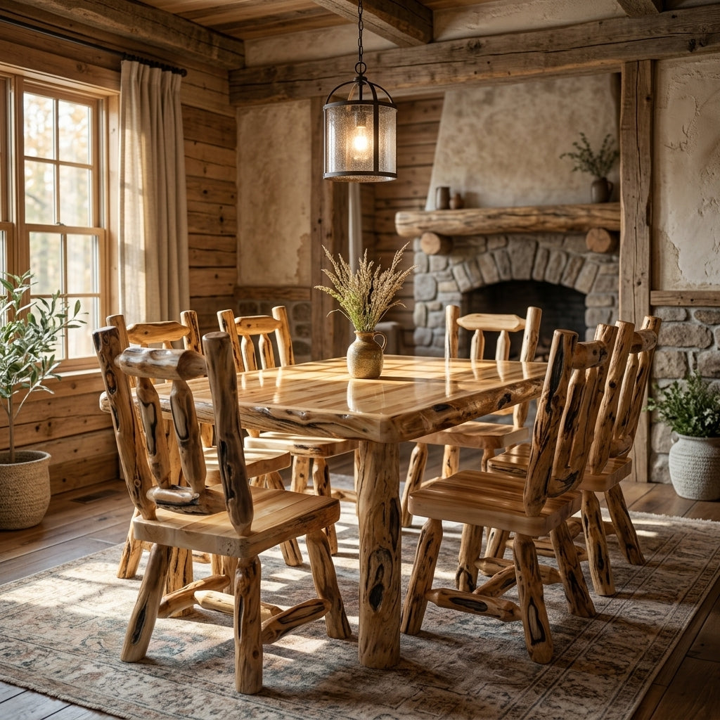 Aspen or Hickory Rustic Log Woodland Dining Chair