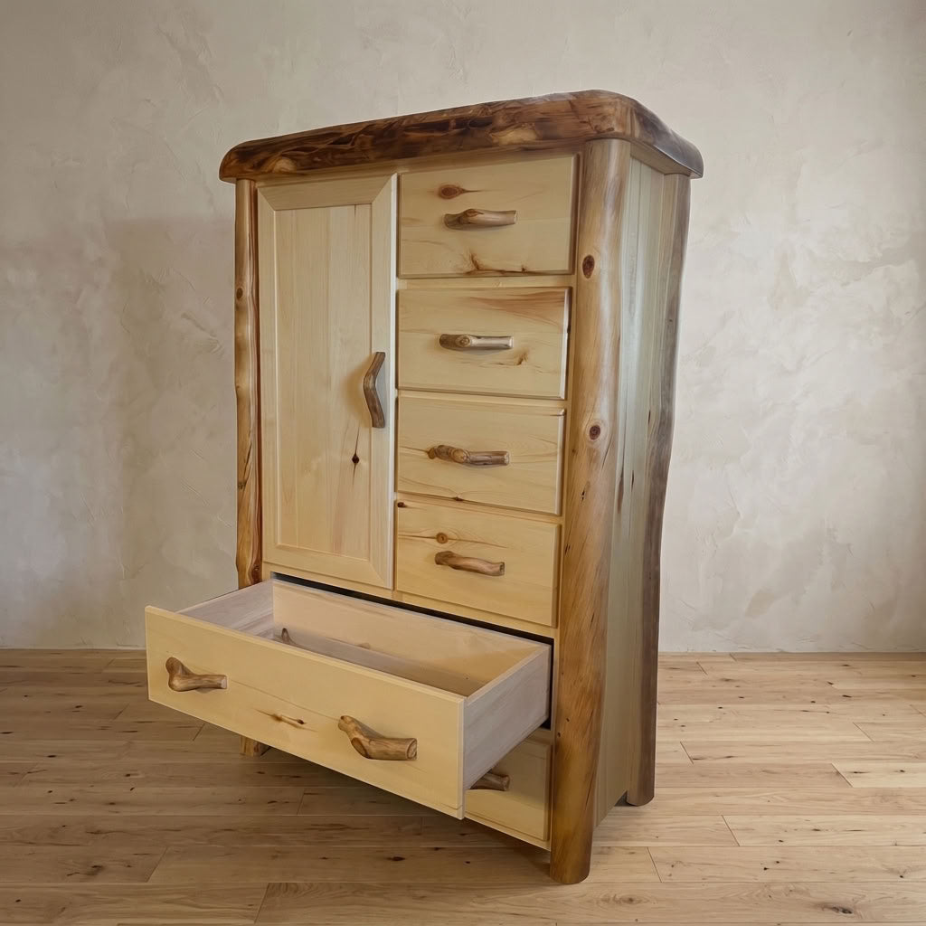 Aspen or Hickory Rustic Log Chiffarobe in Flat Front