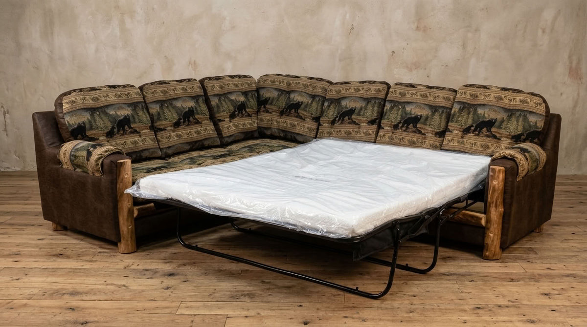 Aspen Rustic Log  Loveseat x Sofa Sleeper Mountain Comfort Sectional