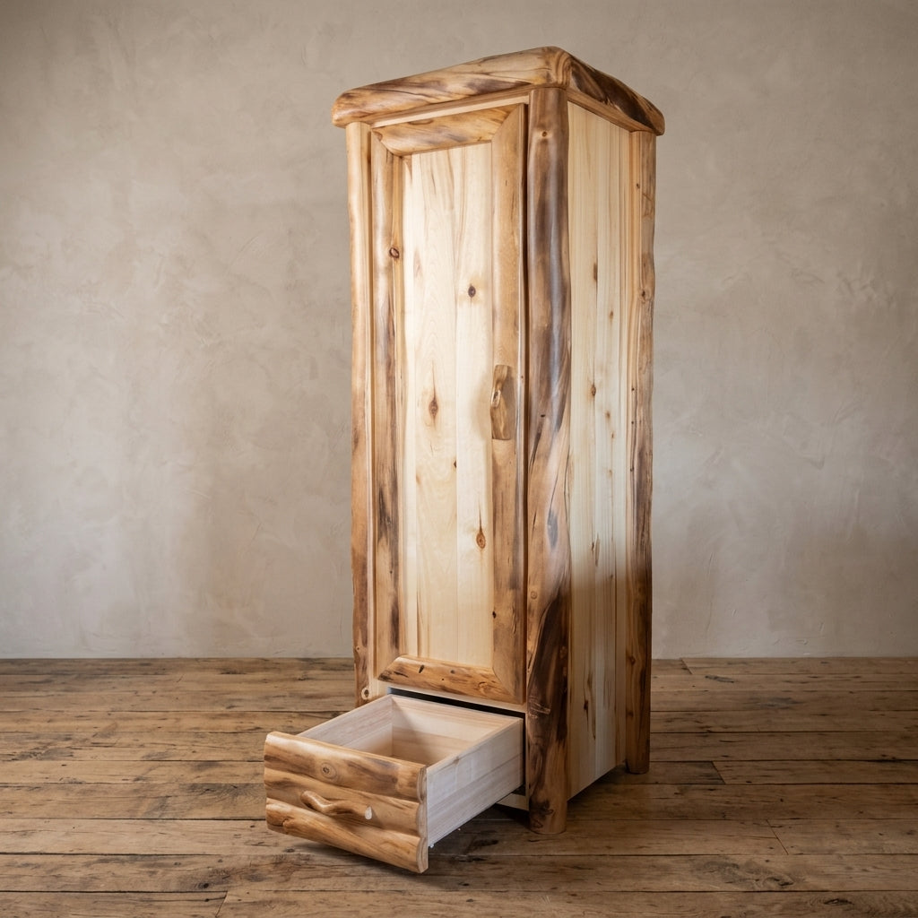 Aspen Rustic Log 1 Drawer Wardrobe in Log Front