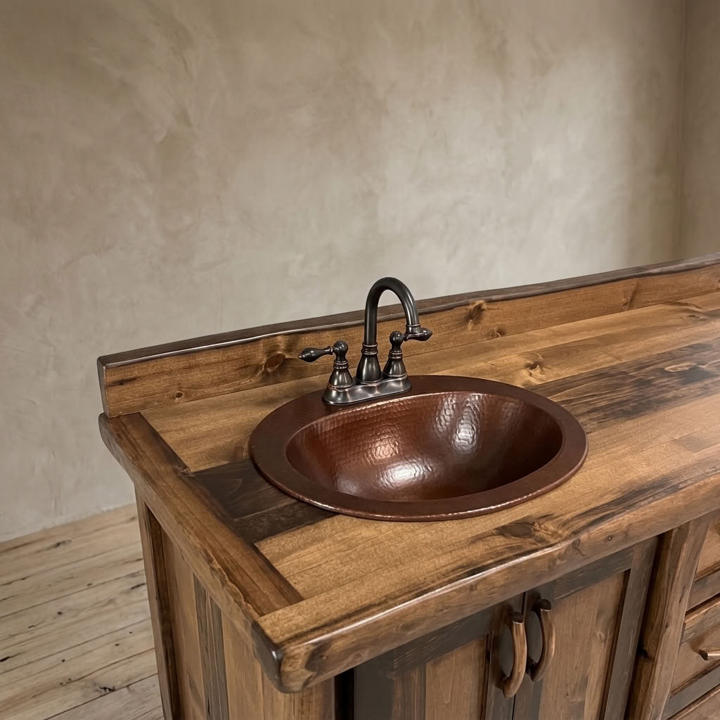 Aspen or Hickory Rustic Log 5 Drawer Vanity in Flat Front