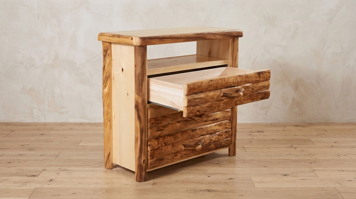 Aspen Rustic Log 3 Drawer Media Chest in Log Front