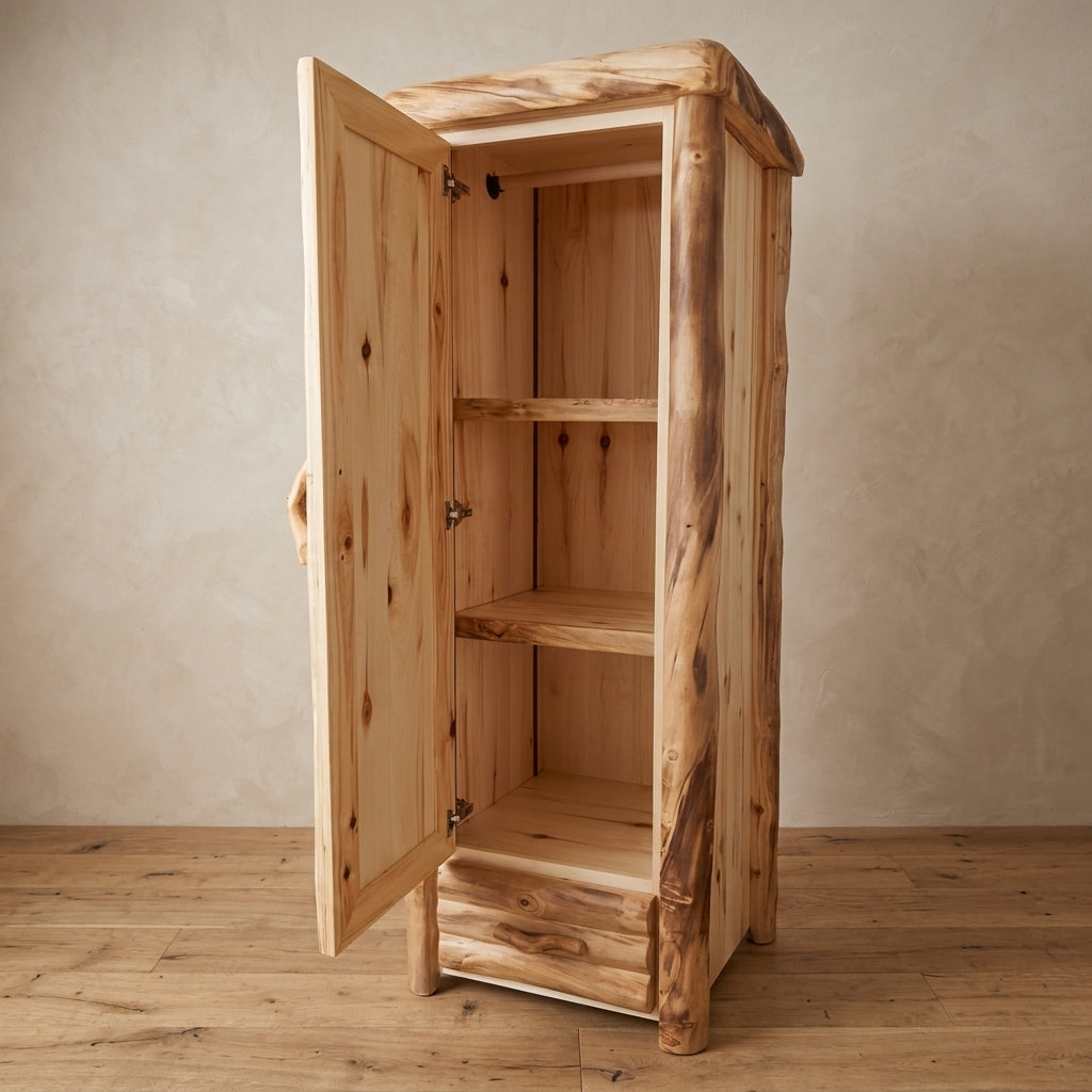 Aspen Rustic Log 1 Drawer Wardrobe in Log Front