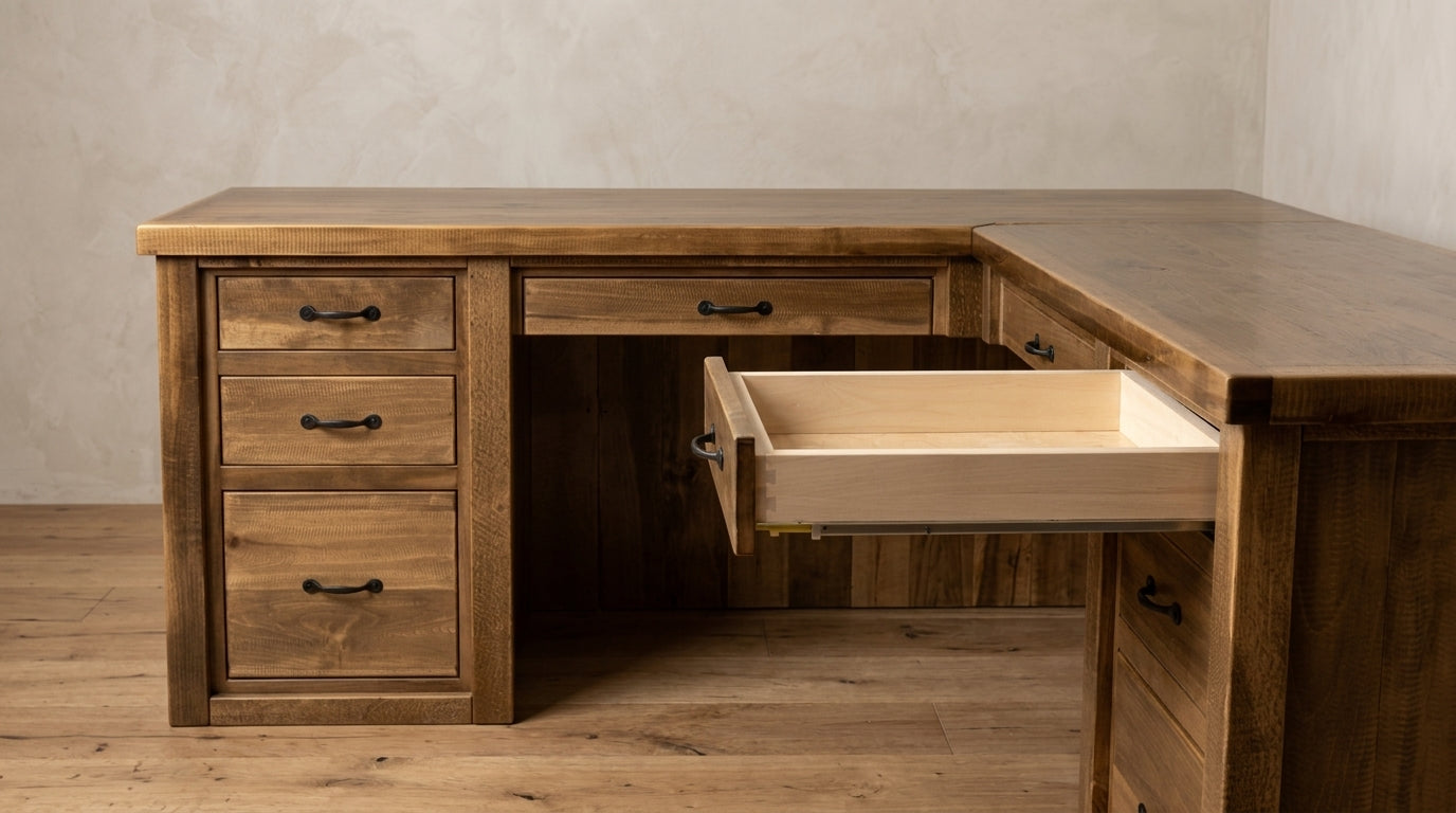 Rustic Farmhouse Executive L-Desk in Artisan