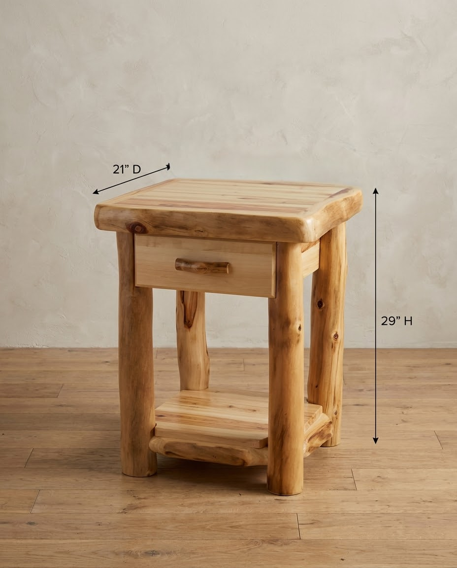 Rustic Log 1 Drawer Night Stand in Flat Front