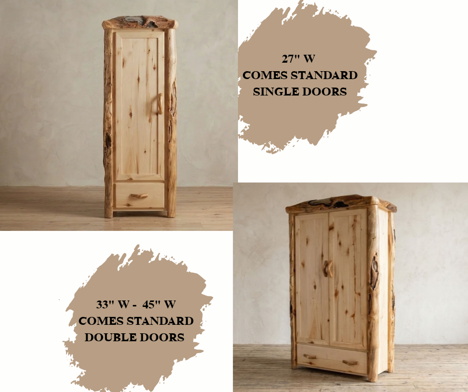 Aspen Rustic Log 1 Drawer Storage Cabinet in Flat Front