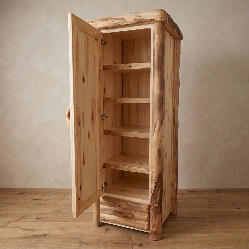 Aspen Rustic Log 1 Drawer Storage Cabinet in Log Front
