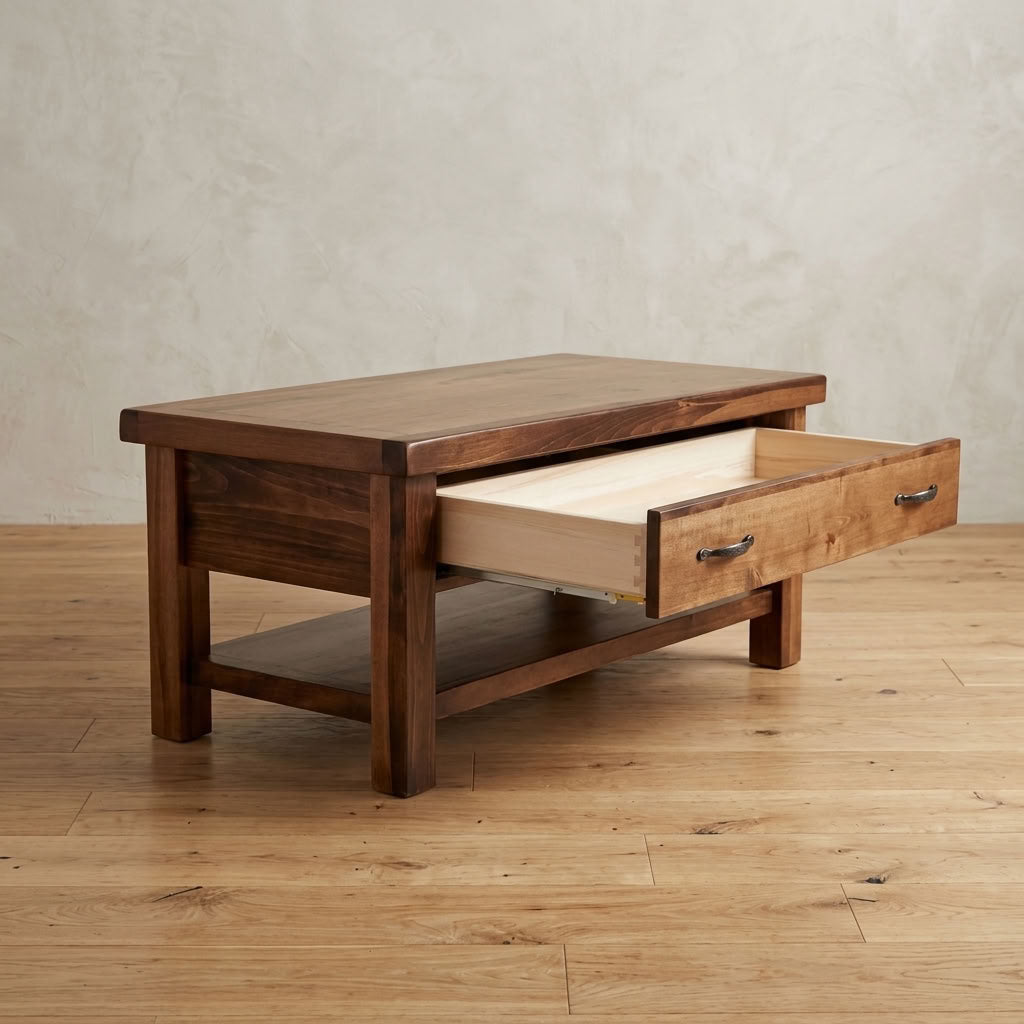 Rustic Farmhouse Coffee Table w/ Drawer in Artisan