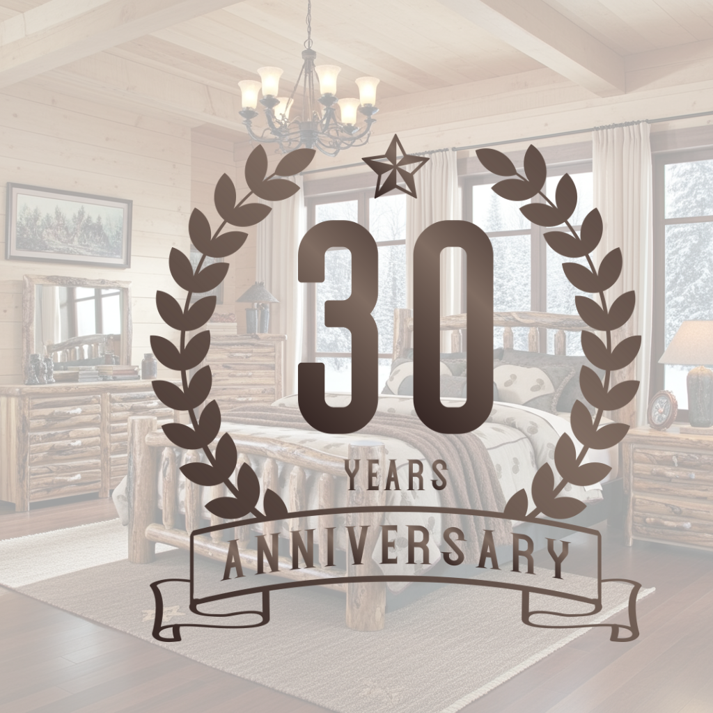 Decorative graphic with '30 Years Anniversary' in a home setting