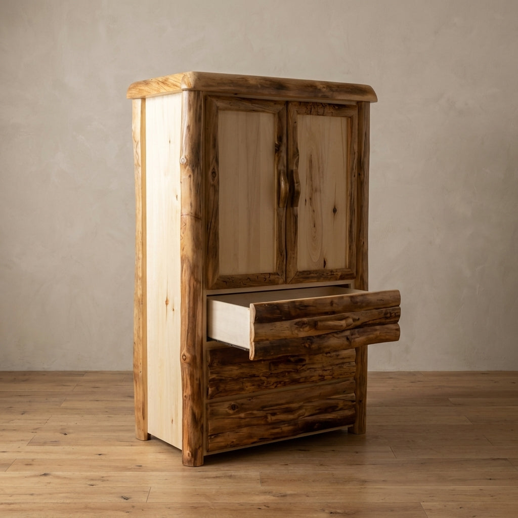 Aspen Rustic Log 3 Drawer Storage Cabinet in Log Front