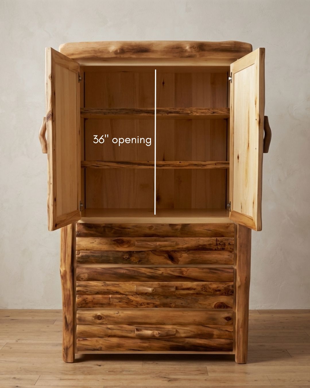 Aspen Rustic Log 3 Drawer Storage Cabinet in Log Front